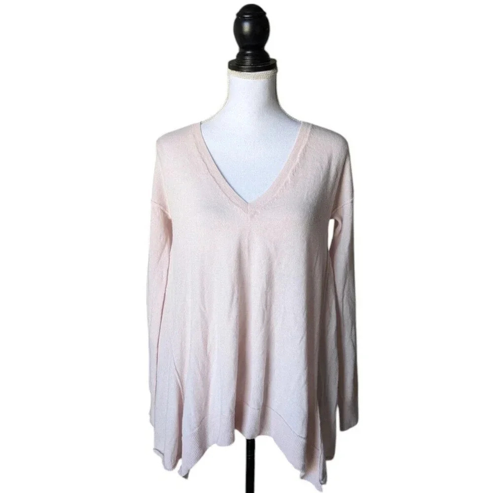 Autumn Cashmere Light Pink 100% Pure Cashmere Sweater Sz Small V Neck Sharkbite